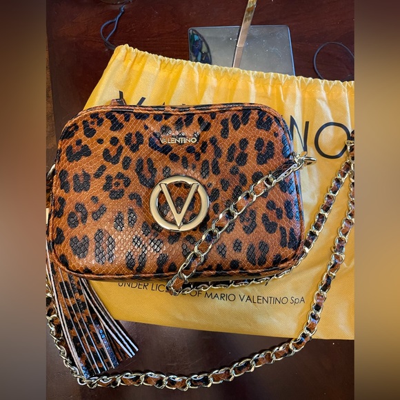 Valentino By Mario Valentino Handbags - AUTHENTIC VALENTINO By Mario Valentino Leopard Print Leather Chain Crossbody